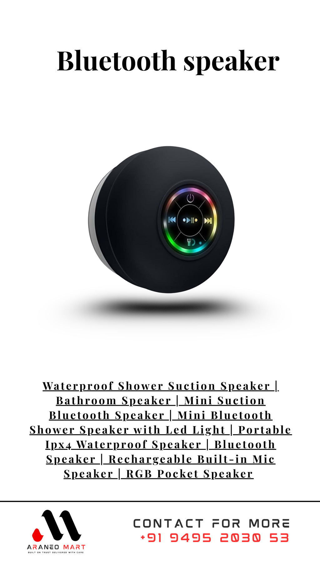 Waterproof Shower Suction Bluetooth Speaker