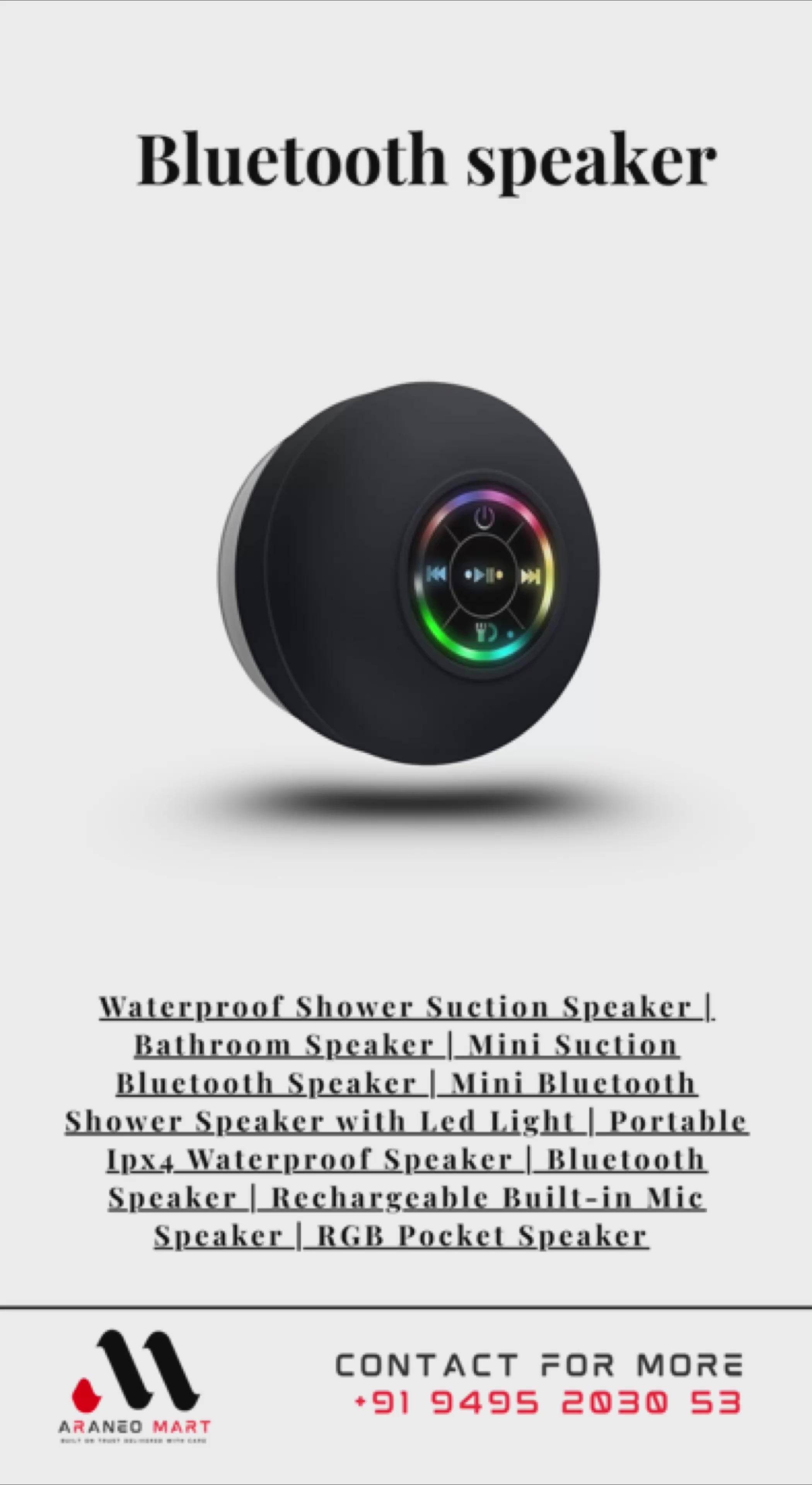 Waterproof Shower Suction Bluetooth Speaker